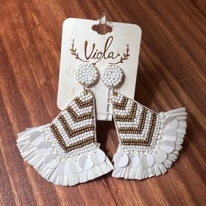 Fun Beaded White + Gold Earrings